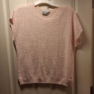 Vintage Wardrobe Essentials Pink Knit Short Sleeve Sweater 1X